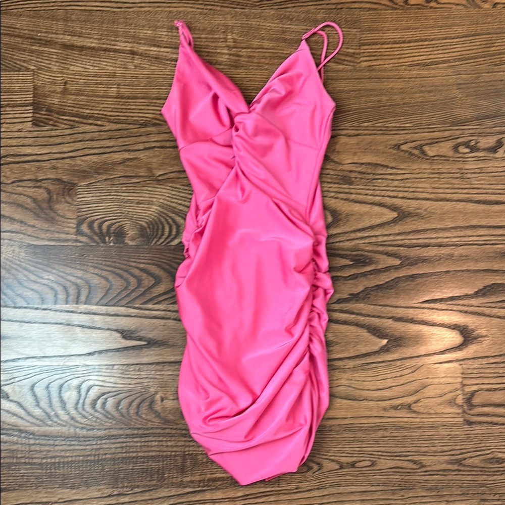 Lucy in the Sky Pink Ruched Bodycon Dress